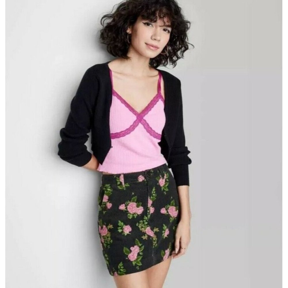 Wild Fable Women's High-Rise Corduroy Floral Mini Skirt Size 2